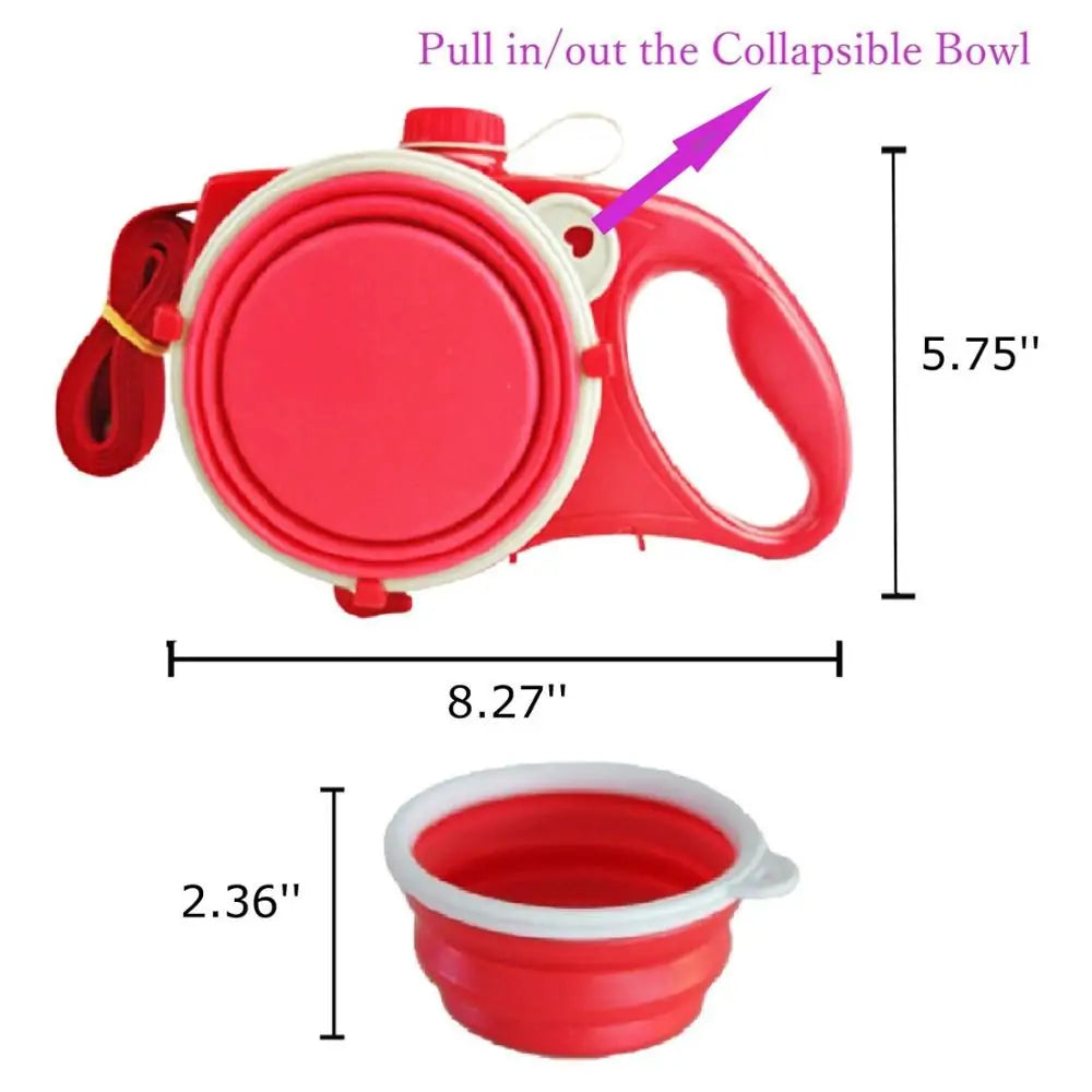Retractable Dog Leash and Built-in Water Dispenser and Bowl