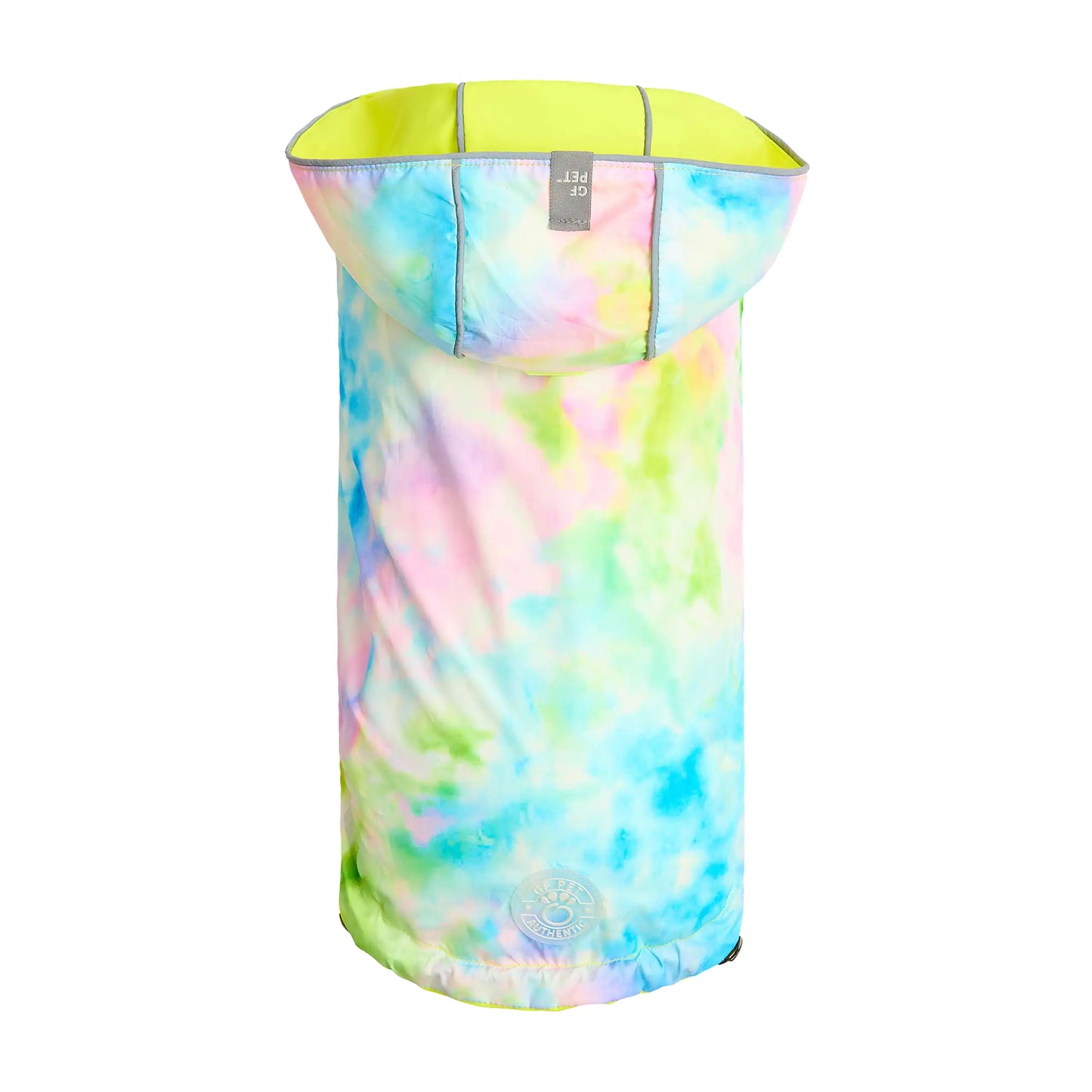 Reversible Dog Raincoat - Neon Yellow with Tie Dye