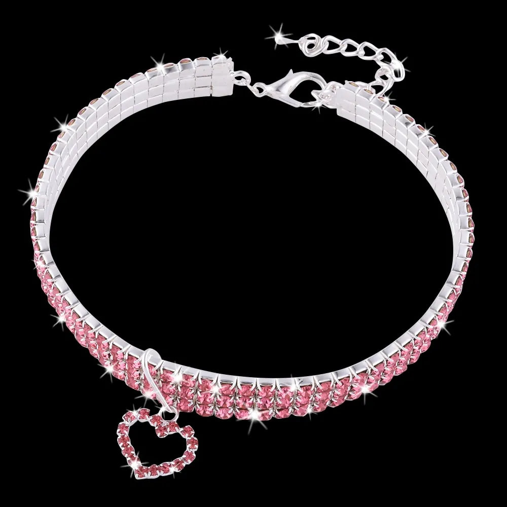 Heart-Shaped Whinestone Cat Collar