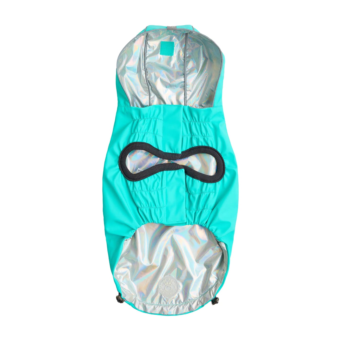 Reversible Dog Raincoat - Neon Aqua with Iridescent