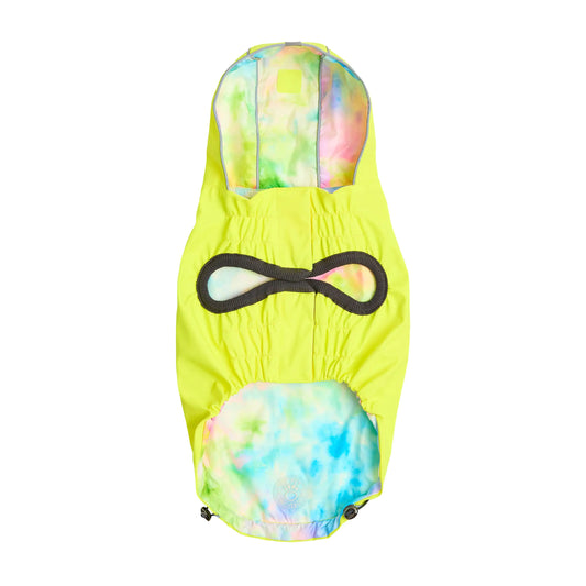 Reversible Dog Raincoat - Neon Yellow with Tie Dye