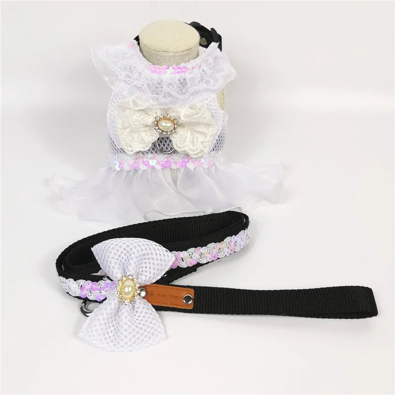 Artisan Princess Dog Dress Set with Harness and Leash - Perfect for Small Dogs