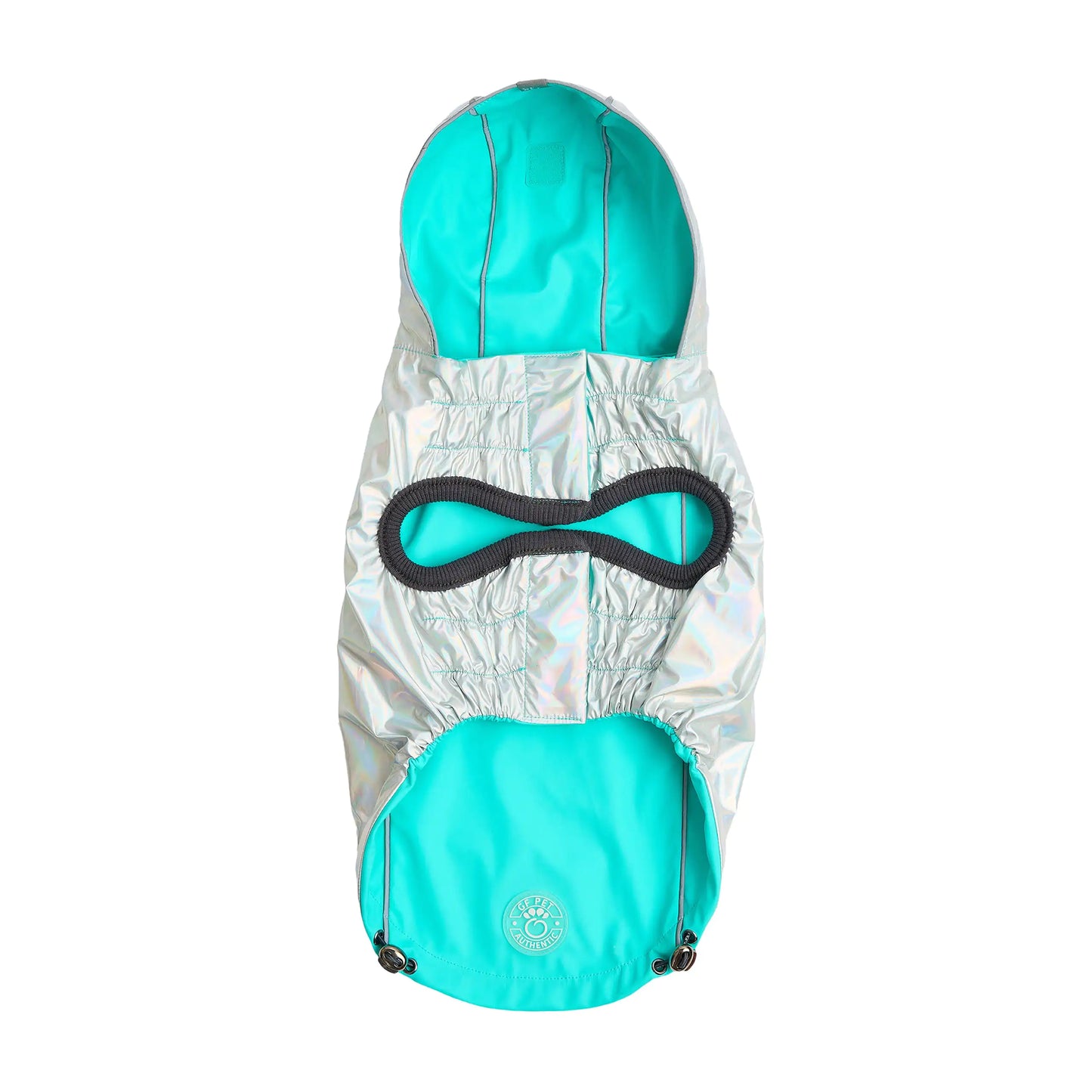 Reversible Dog Raincoat - Neon Aqua with Iridescent
