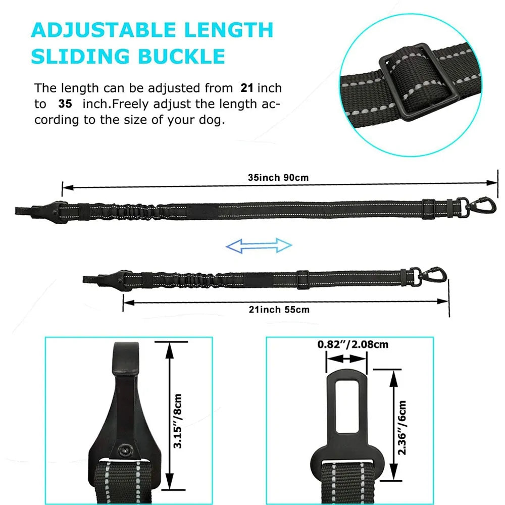 Dog Seat Belt: Latch Bar Attachment with Elastic Buffer & Reflective Design