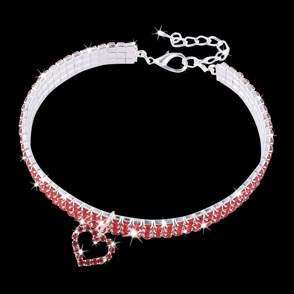 Heart-Shaped Whinestone Cat Collar