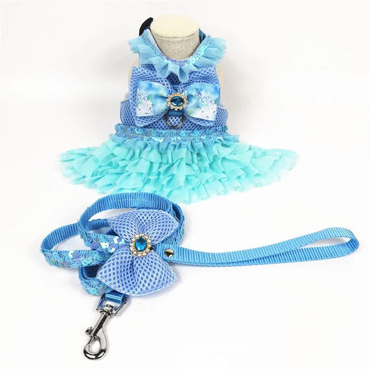Artisan Princess Dog Dress Set with Harness and Leash - Perfect for Small Dogs