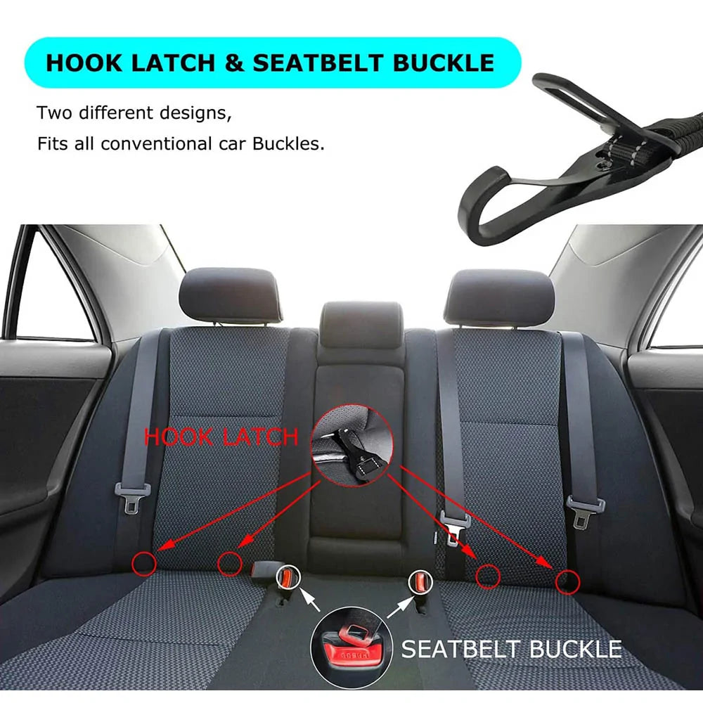 Dog Seat Belt: Latch Bar Attachment with Elastic Buffer & Reflective Design