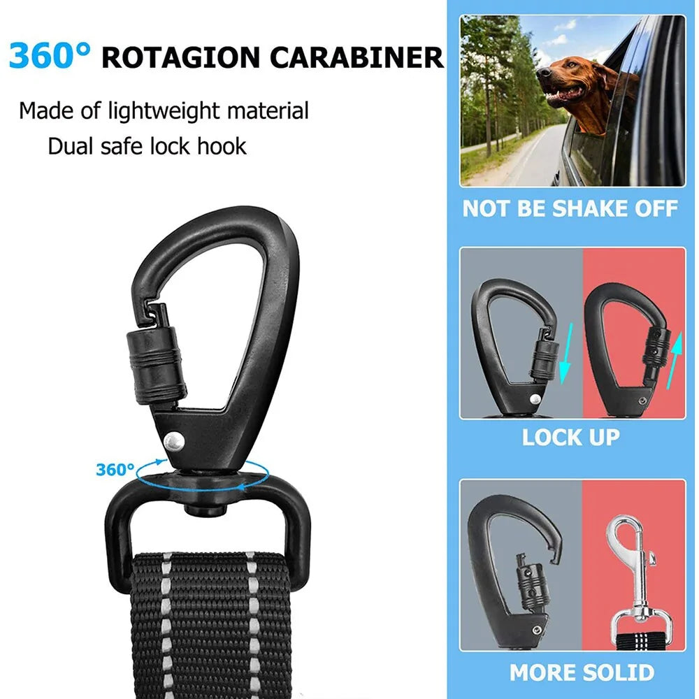 Dog Seat Belt: Latch Bar Attachment with Elastic Buffer & Reflective Design