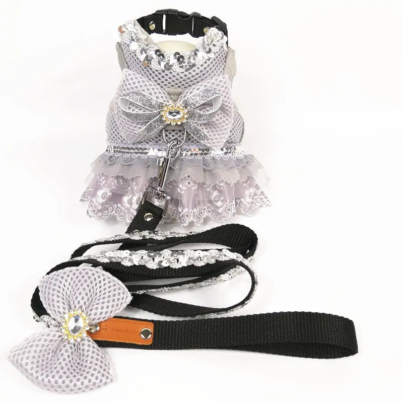 Artisan Princess Dog Dress Set with Harness and Leash - Perfect for Small Dogs