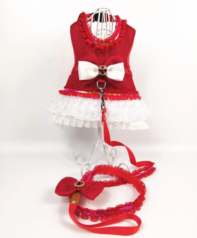 Artisan Princess Dog Dress Set with Harness and Leash - Perfect for Small Dogs