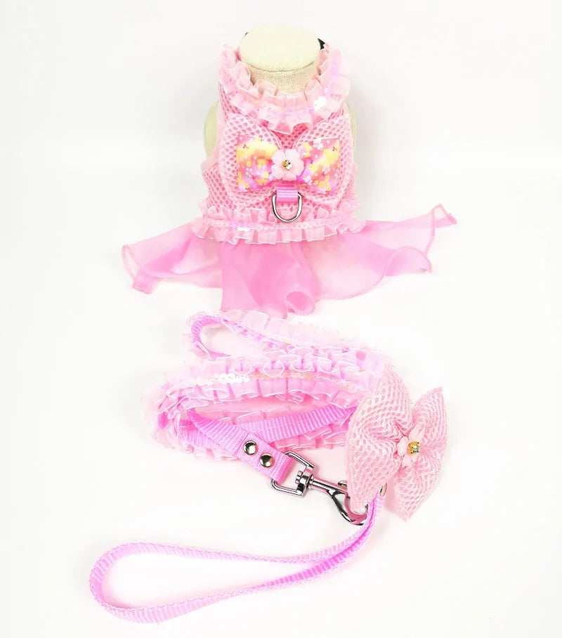 Artisan Princess Dog Dress Set with Harness and Leash - Perfect for Small Dogs