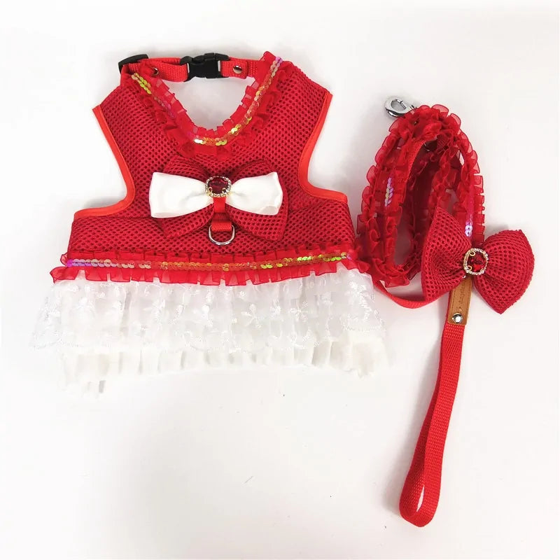 Artisan Princess Dog Dress Set with Harness and Leash - Perfect for Small Dogs