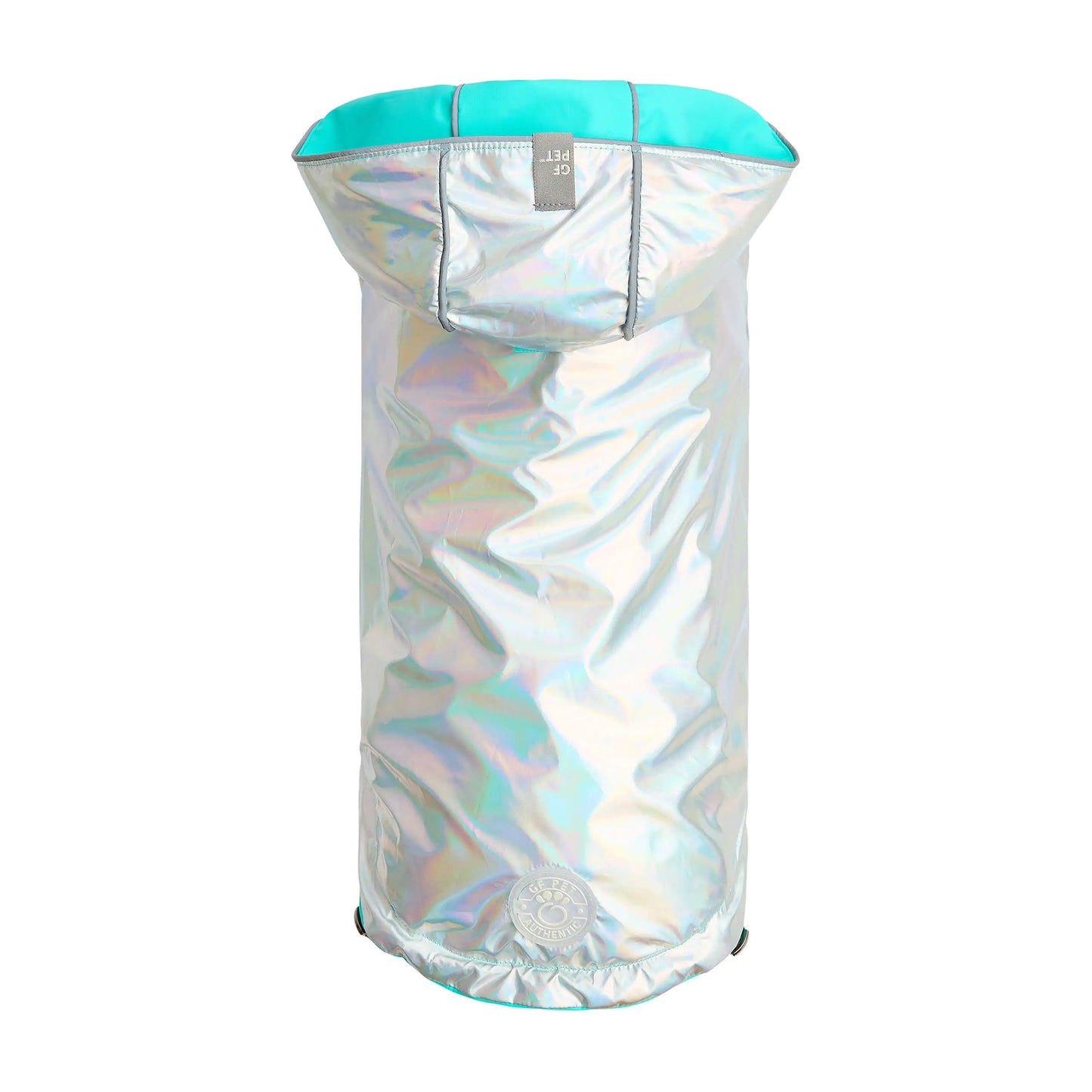Reversible Dog Raincoat - Neon Aqua with Iridescent