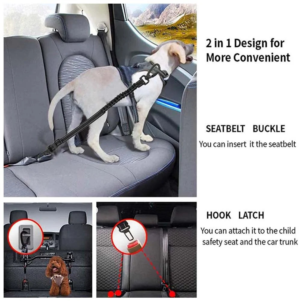 Dog Seat Belt: Latch Bar Attachment with Elastic Buffer & Reflective Design