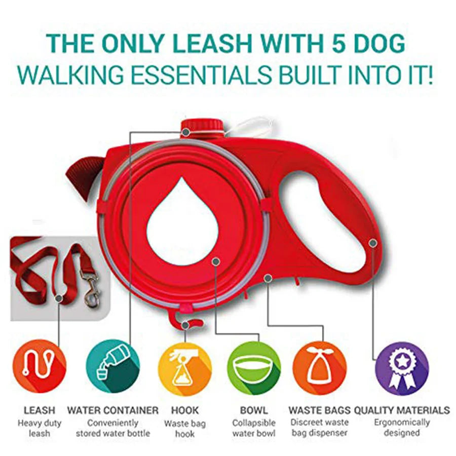 Retractable Dog Leash and Built-in Water Dispenser and Bowl