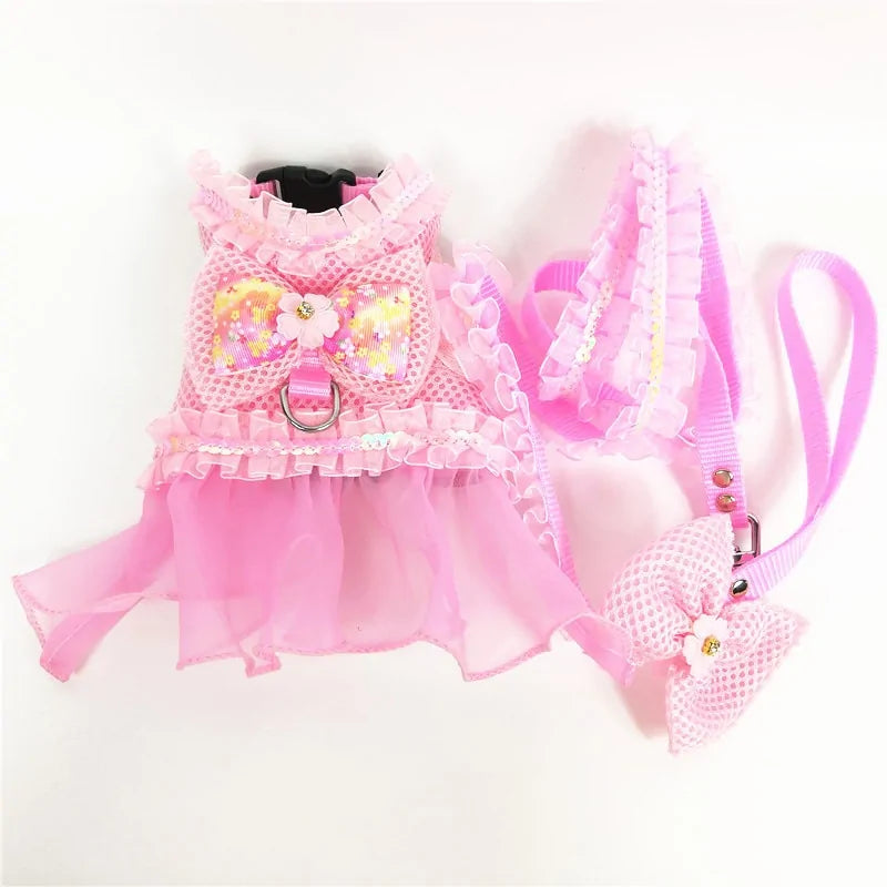 Artisan Princess Dog Dress Set with Harness and Leash - Perfect for Small Dogs