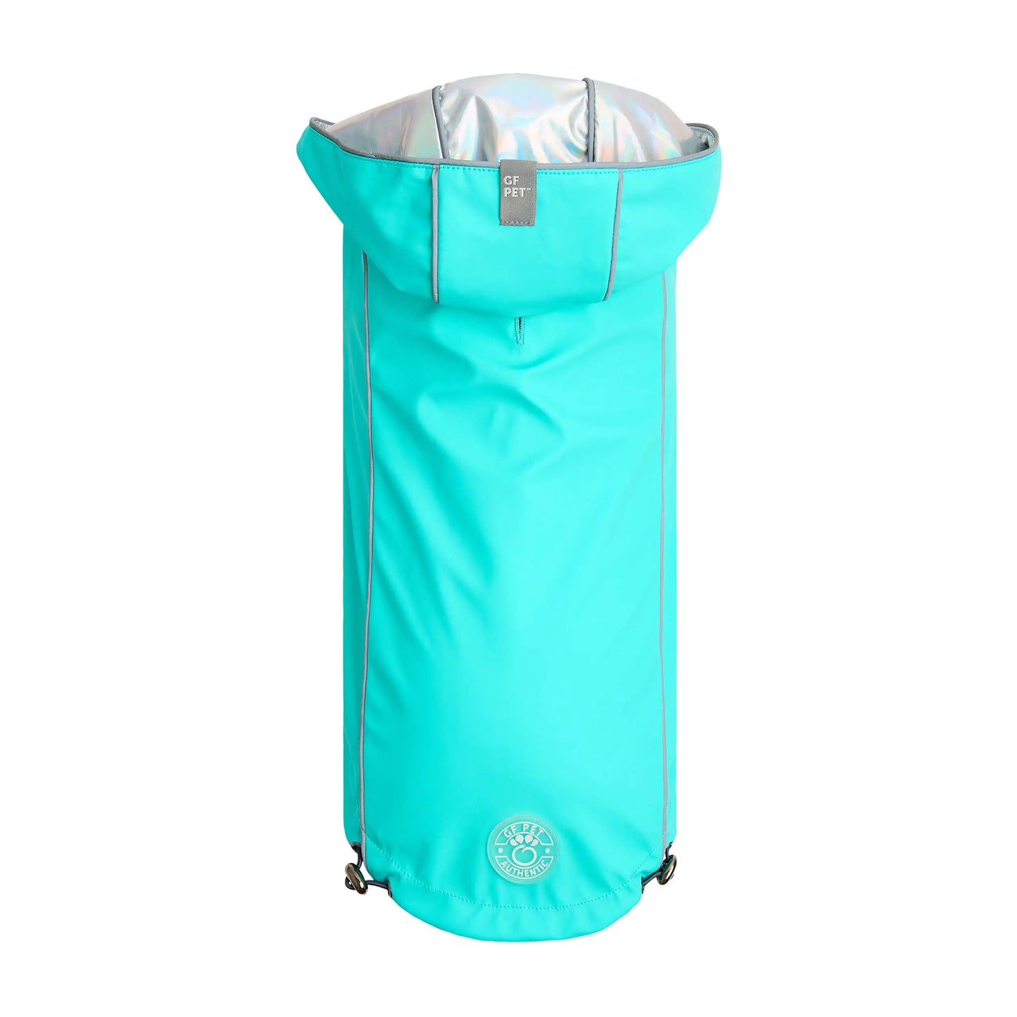 Reversible Dog Raincoat - Neon Aqua with Iridescent
